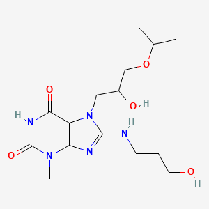 molecular formula C15H25N5O5 B2410473 7-(2-羟基-3-异丙氧基丙基)-8-((3-羟基丙基)氨基)-3-甲基-1H-嘌呤-2,6(3H,7H)-二酮 CAS No. 850242-47-6