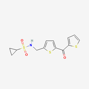 molecular formula C13H13NO3S3 B2410509 N-((5-(thiophene-2-carbonyl)thiophen-2-yl)methyl)cyclopropanesulfonamide CAS No. 1421508-49-7