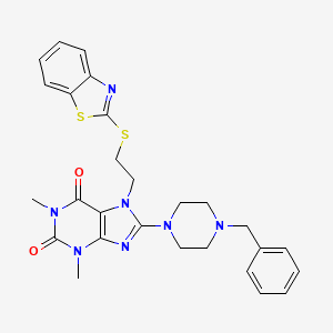 molecular formula C27H29N7O2S2 B2410544 7-(2-(benzo[d]thiazol-2-ylthio)ethyl)-8-(4-benzylpiperazin-1-yl)-1,3-dimethyl-1H-purine-2,6(3H,7H)-dione CAS No. 501352-46-1