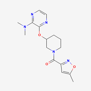 molecular formula C16H21N5O3 B2410551 (3-((3-(Dimethylamino)pyrazin-2-yl)oxy)piperidin-1-yl)(5-methylisoxazol-3-yl)methanone CAS No. 2034480-13-0