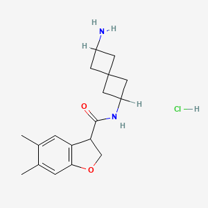 molecular formula C18H25ClN2O2 B2410557 N-(6-Aminospiro[3.3]heptan-2-yl)-5,6-dimethyl-2,3-dihydro-1-benzofuran-3-carboxamide;hydrochloride CAS No. 2418668-13-8