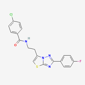 molecular formula C19H14ClFN4OS B2410564 4-chloro-N-(2-(2-(4-fluorophenyl)thiazolo[3,2-b][1,2,4]triazol-6-yl)ethyl)benzamide CAS No. 894044-48-5