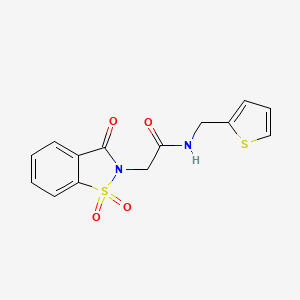 molecular formula C14H12N2O4S2 B2410565 N-(thiophen-2-ylmethyl)-2-(1,1,3-trioxo-1,2-benzothiazol-2-yl)acetamide CAS No. 726148-14-7