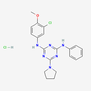 molecular formula C20H22Cl2N6O B2410580 N2-(3-chloro-4-methoxyphenyl)-N4-phenyl-6-(pyrrolidin-1-yl)-1,3,5-triazine-2,4-diamine hydrochloride CAS No. 1179424-67-9