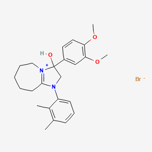molecular formula C24H31BrN2O3 B2410589 3-(3,4-dimethoxyphenyl)-1-(2,3-dimethylphenyl)-3-hydroxy-3,5,6,7,8,9-hexahydro-2H-imidazo[1,2-a]azepin-1-ium bromide CAS No. 1101745-40-7