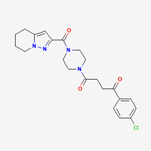 molecular formula C22H25ClN4O3 B2410614 1-(4-Chlorophenyl)-4-(4-(4,5,6,7-tetrahydropyrazolo[1,5-a]pyridine-2-carbonyl)piperazin-1-yl)butane-1,4-dione CAS No. 2034405-37-1