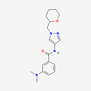 molecular formula C18H24N4O2 B2410635 3-(dimethylamino)-N-(1-((tetrahydro-2H-pyran-2-yl)methyl)-1H-pyrazol-4-yl)benzamide CAS No. 2034557-35-0