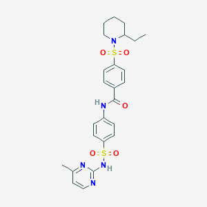 molecular formula C25H29N5O5S2 B2410638 4-((2-乙基哌啶-1-基)磺酰基)-N-(4-(N-(4-甲基嘧啶-2-基)磺酰胺基)苯基)苯甲酰胺 CAS No. 868212-79-7