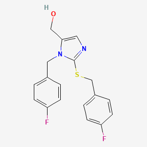 molecular formula C18H16F2N2OS B2410639 (1-(4-fluorobenzyl)-2-((4-fluorobenzyl)thio)-1H-imidazol-5-yl)methanol CAS No. 858080-73-6