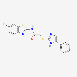 molecular formula C18H13FN4OS2 B2410640 N-(6-氟-1,3-苯并噻唑-2-基)-2-[(4-苯基-1H-咪唑-2-基)硫烷基]乙酰胺 CAS No. 731781-11-6