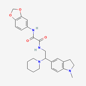 molecular formula C25H30N4O4 B2410641 N1-(benzo[d][1,3]dioxol-5-yl)-N2-(2-(1-methylindolin-5-yl)-2-(piperidin-1-yl)ethyl)oxalamide CAS No. 921893-58-5