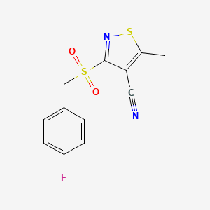 molecular formula C12H9FN2O2S2 B2410667 3-[(4-Fluorobenzyl)sulfonyl]-5-methyl-4-isothiazolecarbonitrile CAS No. 339021-12-4
