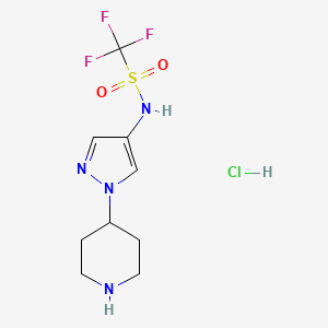 molecular formula C9H14ClF3N4O2S B2410671 1,1,1-trifluoro-N-[1-(piperidin-4-yl)-1H-pyrazol-4-yl]methanesulfonamide hydrochloride CAS No. 1803583-45-0