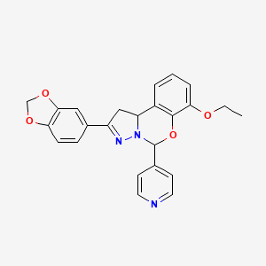 molecular formula C24H21N3O4 B2410677 2-(benzo[d][1,3]dioxol-5-yl)-7-ethoxy-5-(pyridin-4-yl)-5,10b-dihydro-1H-benzo[e]pyrazolo[1,5-c][1,3]oxazine CAS No. 900003-54-5