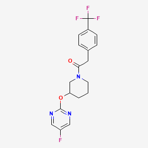 molecular formula C18H17F4N3O2 B2410678 1-(3-((5-Fluoropyrimidin-2-yl)oxy)piperidin-1-yl)-2-(4-(trifluoromethyl)phenyl)ethanone CAS No. 2034577-59-6