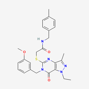 molecular formula C26H29N5O3S B2410679 2-((1-ethyl-6-(3-methoxybenzyl)-3-methyl-7-oxo-6,7-dihydro-1H-pyrazolo[4,3-d]pyrimidin-5-yl)thio)-N-(4-methylbenzyl)acetamide CAS No. 1359311-19-5