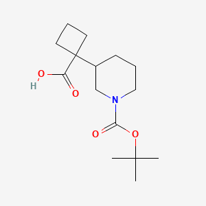 molecular formula C15H25NO4 B2410680 1-[1-[(2-Methylpropan-2-yl)oxycarbonyl]piperidin-3-yl]cyclobutane-1-carboxylic acid CAS No. 1330764-14-1