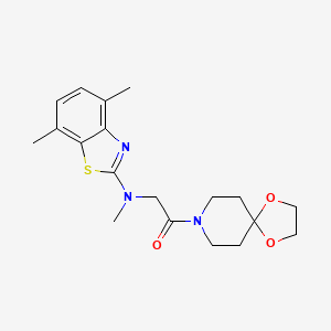 molecular formula C19H25N3O3S B2410718 2-((4,7-二甲基苯并[d]噻唑-2-基)(甲基)氨基)-1-(1,4-二氧杂-8-氮杂螺[4.5]癸烷-8-基)乙酮 CAS No. 1396801-43-6