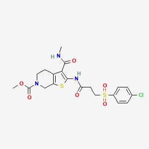 molecular formula C20H22ClN3O6S2 B2410722 methyl 2-(3-((4-chlorophenyl)sulfonyl)propanamido)-3-(methylcarbamoyl)-4,5-dihydrothieno[2,3-c]pyridine-6(7H)-carboxylate CAS No. 886959-92-8