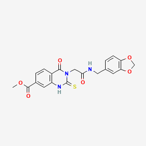 molecular formula C20H17N3O6S B2410729 Methyl 3-(2-((benzo[d][1,3]dioxol-5-ylmethyl)amino)-2-oxoethyl)-4-oxo-2-thioxo-1,2,3,4-tetrahydroquinazoline-7-carboxylate CAS No. 946252-91-1