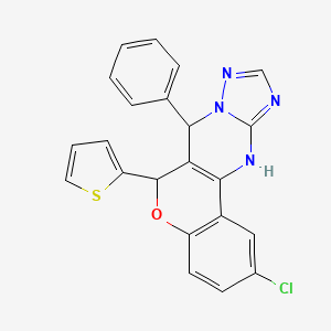 molecular formula C22H15ClN4OS B2410750 2-chloro-7-phenyl-6-(thiophen-2-yl)-7,12-dihydro-6H-chromeno[4,3-d][1,2,4]triazolo[1,5-a]pyrimidine CAS No. 868147-34-6