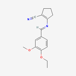 molecular formula C16H18N2O2 B2410753 2-[(4-Ethoxy-3-methoxyphenyl)methylideneamino]cyclopentene-1-carbonitrile CAS No. 1322206-13-2