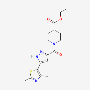 molecular formula C17H22N4O3S B2410755 1-(3-(2,4-二甲基噻唑-5-基)-1H-吡唑-5-羰基)哌啶-4-羧酸乙酯 CAS No. 1239473-22-3