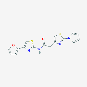 molecular formula C16H12N4O2S2 B2410788 2-(2-(1H-pyrrol-1-yl)thiazol-4-yl)-N-(4-(furan-2-yl)thiazol-2-yl)acetamide CAS No. 1172468-49-3