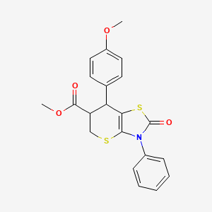 methyl 7-(4-methoxyphenyl)-2-oxo-3-phenyl-3,5,6,7-tetrahydro-2H-thiopyrano[2,3-d][1,3]thiazole-6-carboxylate