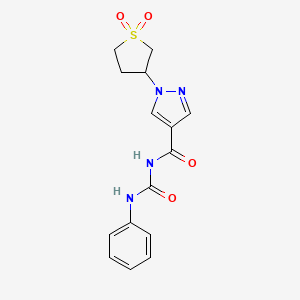 molecular formula C15H16N4O4S B2410838 1-(1,1-二氧硫代环丙烷-3-基)-N-(苯甲酰氨基)吡唑-4-甲酰胺 CAS No. 321341-07-5