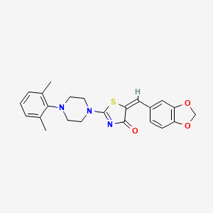 molecular formula C23H23N3O3S B2410865 5-[(E)-1,3-benzodioxol-5-ylmethylidene]-2-[4-(2,6-dimethylphenyl)piperazino]-1,3-thiazol-4(5H)-one CAS No. 861210-12-0