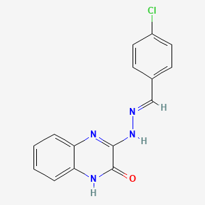 molecular formula C15H11ClN4O B2410880 (E)-3-(2-(4-Chlorobenzylidene)hydrazinyl)quinoxalin-2(1H)-one CAS No. 129227-26-5