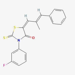 molecular formula C19H14FNOS2 B2410888 3-(3-氟苯基)-5-(2-甲基-3-苯基-烯丙基)-2-硫代-噻唑烷-4-酮 CAS No. 327054-30-8