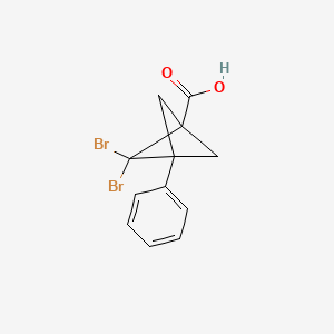 molecular formula C12H10Br2O2 B2410893 2,2-二溴-3-苯基双环[1.1.1]戊烷-1-羧酸 CAS No. 2386922-88-7