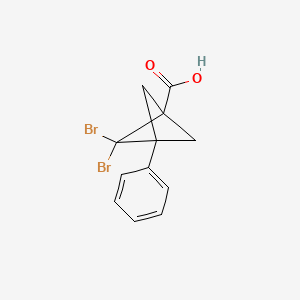 molecular formula C12H10Br2O2 B2410893 2,2-Dibromo-3-phenylbicyclo[1.1.1]pentane-1-carboxylic acid CAS No. 2386922-88-7