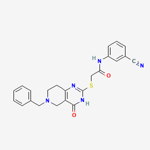 molecular formula C23H21N5O2S B2410906 2-((6-benzyl-4-oxo-3,4,5,6,7,8-hexahydropyrido[4,3-d]pyrimidin-2-yl)thio)-N-(3-cyanophenyl)acetamide CAS No. 1112363-46-8
