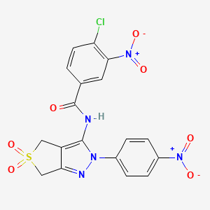 molecular formula C18H12ClN5O7S B2410913 4-氯-3-硝基-N-[2-(4-硝基苯基)-5,5-二氧代-4,6-二氢噻吩[3,4-c]吡唑-3-基]苯甲酰胺 CAS No. 450336-47-7