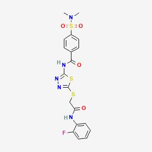 molecular formula C19H18FN5O4S3 B2410927 4-(ジメチルスルファモイル)-N-[5-[2-(2-フルオロアニリノ)-2-オキソエチル]スルファニル-1,3,4-チアジアゾール-2-イル]ベンゾアミド CAS No. 392298-76-9