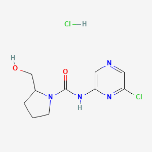 molecular formula C10H14Cl2N4O2 B2410931 N-(6-Chloropyrazin-2-yl)-2-(hydroxymethyl)pyrrolidine-1-carboxamide hydrochloride CAS No. 1417793-82-8