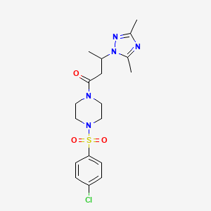 molecular formula C18H24ClN5O3S B2410959 1-(4-((4-chlorophenyl)sulfonyl)piperazin-1-yl)-3-(3,5-dimethyl-1H-1,2,4-triazol-1-yl)butan-1-one CAS No. 896087-44-8
