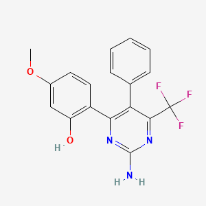 molecular formula C18H14F3N3O2 B2410977 2-(2-Amino-5-phenyl-6-(trifluoromethyl)pyrimidin-4-yl)-5-methoxyphenol CAS No. 105258-17-1