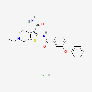 molecular formula C23H24ClN3O3S B2410979 6-Ethyl-2-(3-phenoxybenzamido)-4,5,6,7-tetrahydrothieno[2,3-c]pyridine-3-carboxamide hydrochloride CAS No. 1215793-13-7