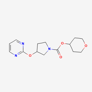 molecular formula C14H19N3O4 B2410981 四氢-2H-吡喃-4-基3-(嘧啶-2-氧基)吡咯烷-1-羧酸酯 CAS No. 2034620-25-0