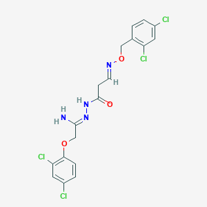 molecular formula C18H16Cl4N4O3 B2410994 3-{[(2,4-dichlorobenzyl)oxy]imino}-N'-[2-(2,4-dichlorophenoxy)ethanimidoyl]propanohydrazide CAS No. 400080-19-5