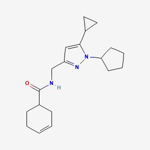 molecular formula C19H27N3O B2411002 N-[(1-环戊基-5-环丙基吡唑-3-基)甲基]环己-3-烯-1-甲酰胺 CAS No. 1448060-69-2