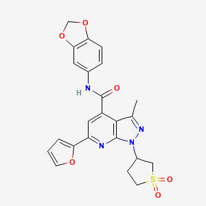 molecular formula C23H20N4O6S B2411040 N-(benzo[d][1,3]dioxol-5-yl)-1-(1,1-dioxidotetrahydrothiophen-3-yl)-6-(furan-2-yl)-3-methyl-1H-pyrazolo[3,4-b]pyridine-4-carboxamide CAS No. 1105245-86-0