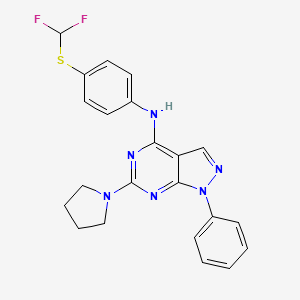 molecular formula C22H20F2N6S B2411060 N-{4-[(difluoromethyl)sulfanyl]phenyl}-1-phenyl-6-(pyrrolidin-1-yl)-1H-pyrazolo[3,4-d]pyrimidin-4-amine CAS No. 946297-43-4