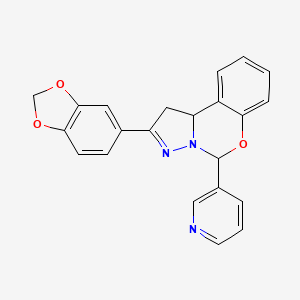 molecular formula C22H17N3O3 B2411072 2-(苯并[d][1,3]二氧杂环-5-基)-5-(吡啶-3-基)-5,10b-二氢-1H-苯并[e]吡唑并[1,5-c][1,3]恶嗪 CAS No. 899984-52-2