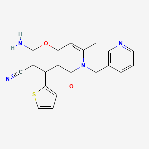 molecular formula C20H16N4O2S B2411074 2-氨基-7-甲基-5-氧代-6-(吡啶-3-基甲基)-4-(噻吩-2-基)-5,6-二氢-4H-吡喃[3,2-c]吡啶-3-腈 CAS No. 488089-15-2