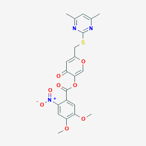 6-(((4,6-dimethylpyrimidin-2-yl)thio)methyl)-4-oxo-4H-pyran-3-yl 4,5-dimethoxy-2-nitrobenzoate